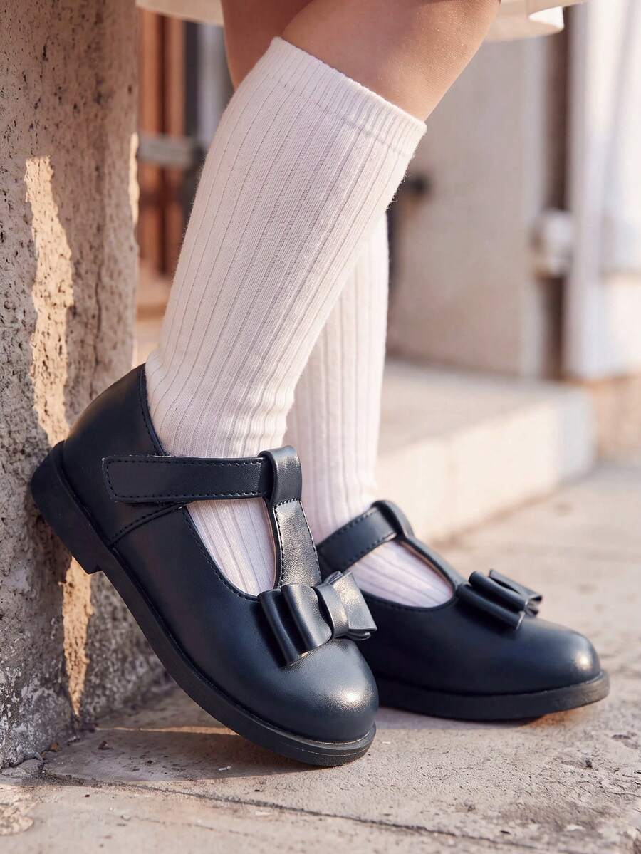 Cozy Pixies 秋季蝴蝶結大學風兒童趣味可愛藍色百搭舒適時尚軟底蝴蝶結嬰兒平底鞋返校季 - 寶藍色 - 查看 1