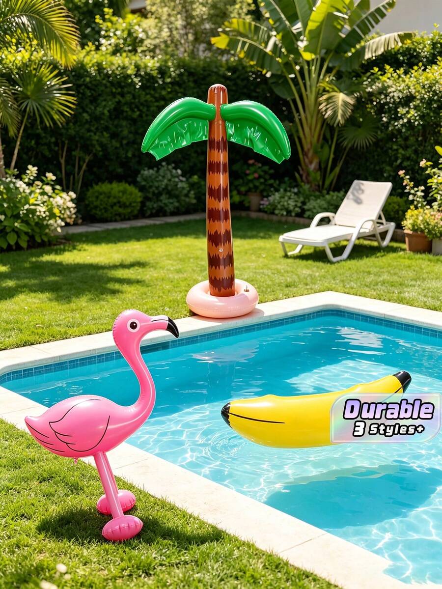 2 Pieces Set Inflatable Palm Tree Flamingo Toy Ball Inflatable Banana Hawaiian Theme Party Beach Hawaiian Theme Party Background Beach Pool Party Decoration - one size fits all - View 1