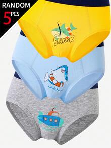 [5 Random Piece] Young BoyColorful Cute Graphic Print Cotton Briefs, Random Assorted Patterns Like Shark, Dinosaur - Multicolor - View 4