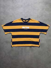 PAVTROS Men's Letter Striped Crew Neck Short Sleeve Casual T-Shirt - Multicolor - View 2