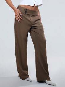TRNVIE Pantalones rectos de unicolor minimalistas casuales para ir y venir - Marrón - Ver 6