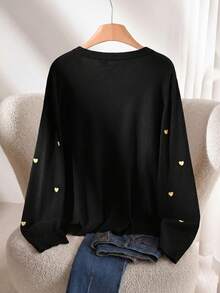 CosyJoli Women's Plus Size Heart Embroidery Basic Cardigan - Black - View 3