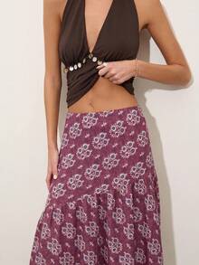 Nöista Asymmetric Long Skirt With Combination Of Stripe Direction. - Dusty Pink - View 3