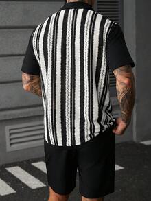 SLATEMANN قميص رجالي مخطط بألوان متباينة وأكمام قصيرة وشورت كاجوال للاستخدام اليومي - متعدد الألوان - مشاهدة 2