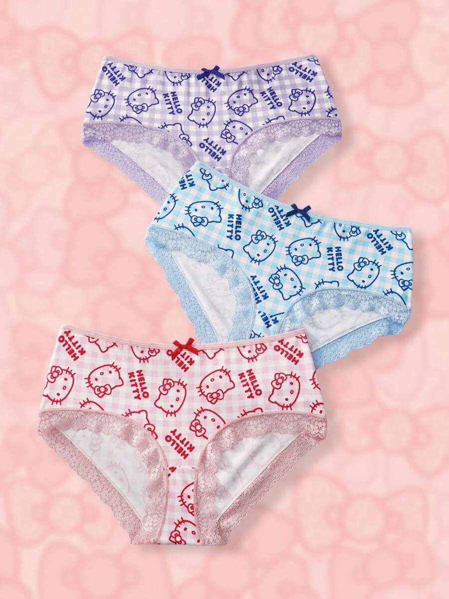 HELLO KITTY AND FRIENDS | SHEIN سروال داخلي كاجوال للنساء مزين بطباعة الرسوم الكرتونية والفيونكة - متعدد الألوان - مشاهدة 1