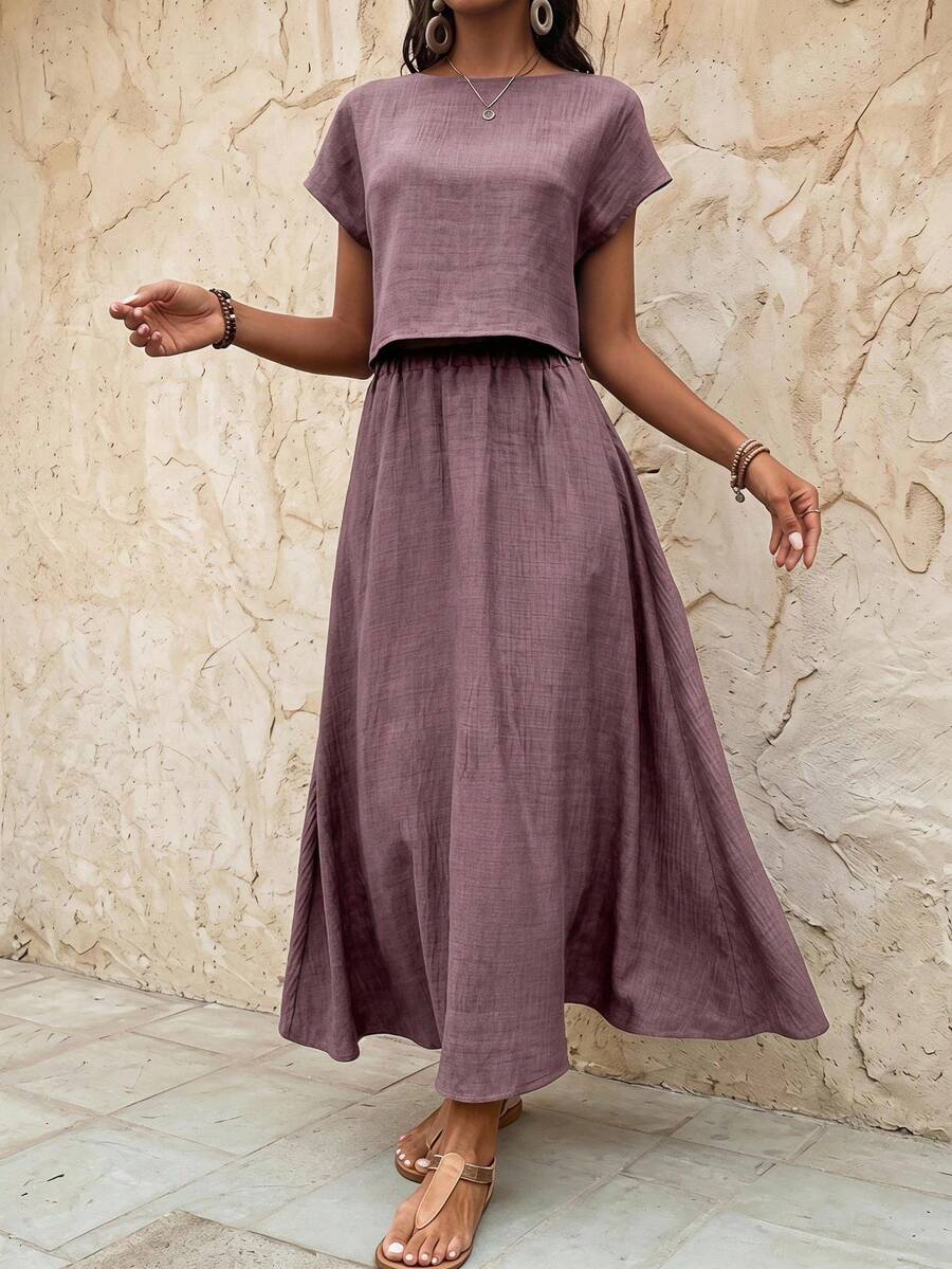 EMERY ROSE Women Two Pieces Outfits For Daily Wear - Dusty Pink - View 1