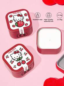 HELLO KITTY AND FRIENDS | SHEIN 3件組錫罐香氛蠟燭，蘋果/草莓/櫻桃，果香甜味 - 草莓+蘋果+櫻桃 - 查看 2