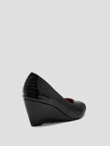 CUCCOO BIZCHIC Black Embossed Pointed Women's Wedge Heels Shoes, Daily Versatile, Comfortable And Simple Commuting To Work, Shopping Women's Shoes Shoes Fall Shoes - Black - View 4
