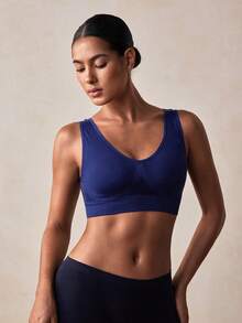 Veilyse 2pcs/Set Women's Bralette With Padded Cups, Wireless Seamless Comfortable Sleep Bra, Backless High Elasticity - Blue - View 4