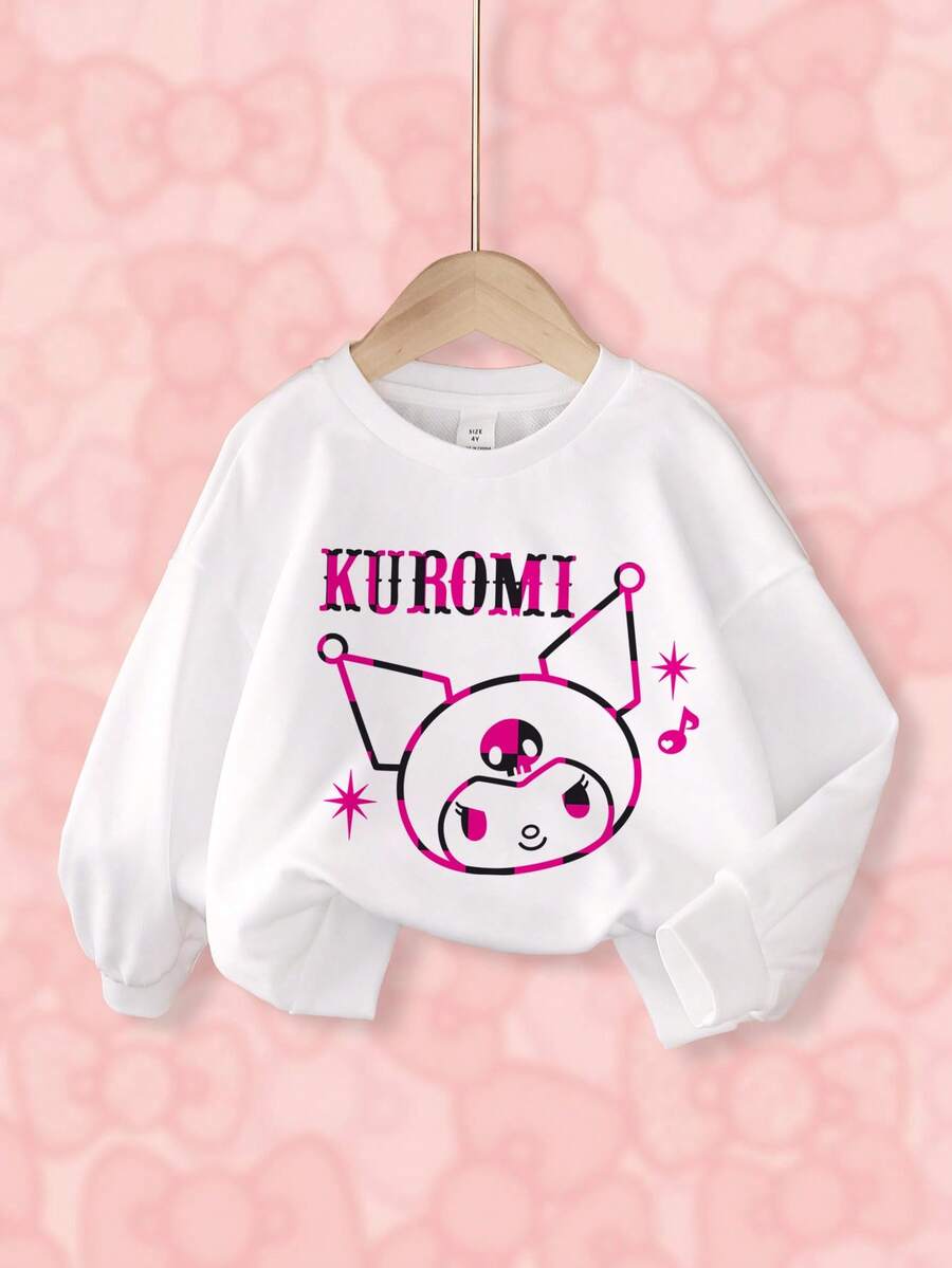 HELLO KITTY AND FRIENDS | SHEIN 女童字母卡通印花長袖休閒衛衣 - 白色 - 查看 1