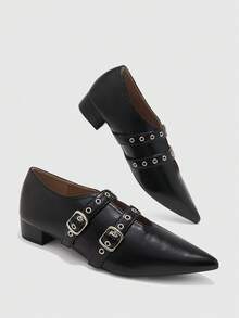 Mnmlis Women's Fashion Versatile Pointed Toe Buckle High Heel Pumps - Black - View 5