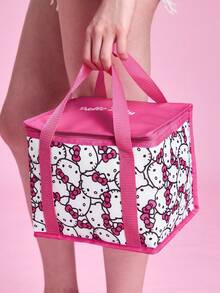 HELLO KITTY AND FRIENDS | SHEIN 蝴蝶結卡通貓印花保溫午餐手提袋，拉鍊保溫冷藏袋，適合女生學生，便攜手提包，適用野餐與日常食物存放 - 粉色 - 查看 1