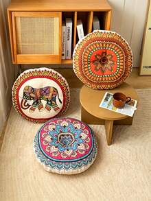 1 Buah Bantal Lantai Bulat Bohemian, Bantal Lempar Rajut Tahan Pudar dengan Isian Poliester, Penutup Jahitan, Bantalan Sofa Sepanjang Musim untuk Dewasa, Penopang Tidur Multi-Posisi, Hanya Boleh Dicuci Kering - MultiWarna - View 2
