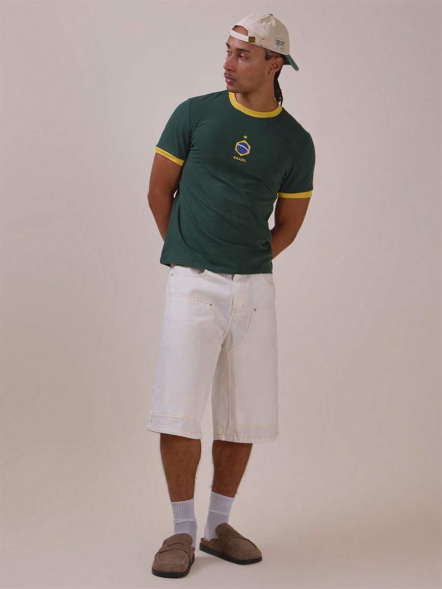 Musero Brazil Muscle Fit Ringer Tshirt Contrast Neck And Sleeve Detail Spring Summer Essentials - Green - View 1