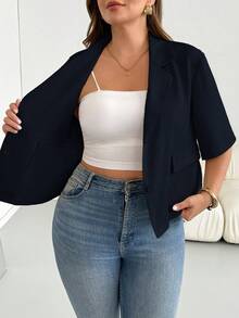 Shapeblank Plus Size Women Solid Color Casual Daily Blazer - Navy Blue - View 5
