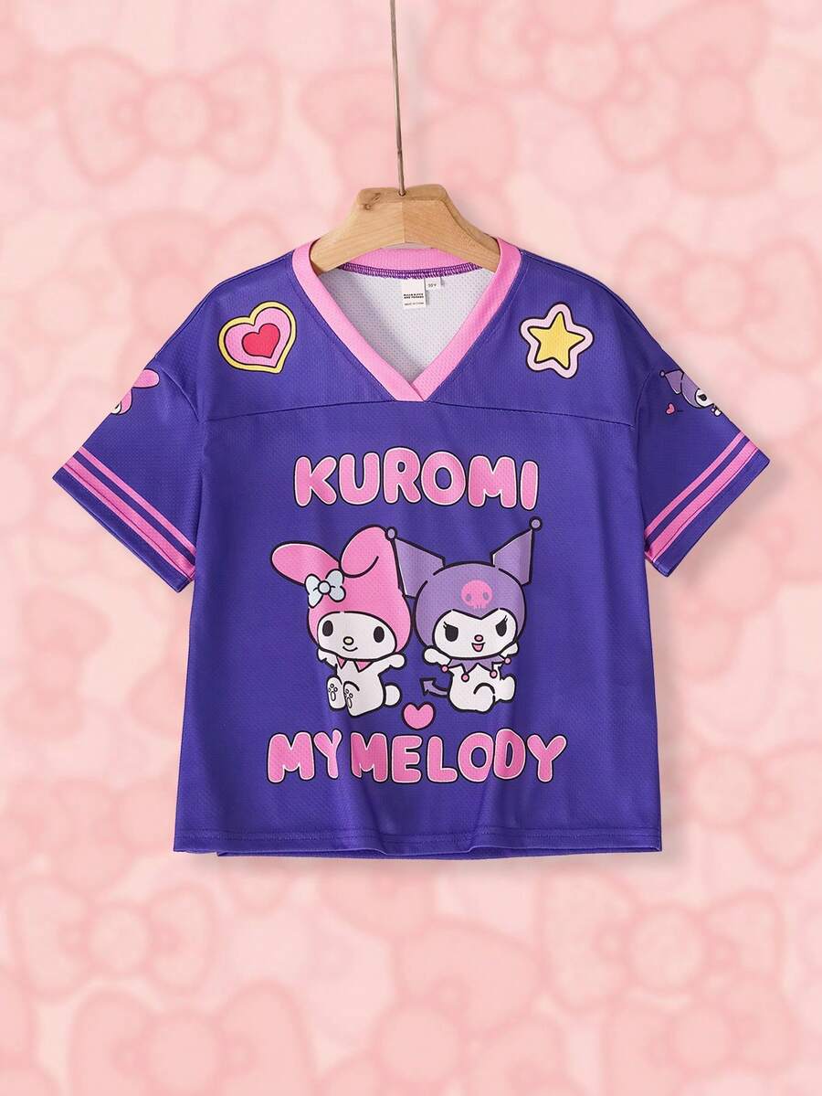 HELLO KITTY AND FRIENDS | SHEIN Tween Girl Letter Cartoon Print Short ...