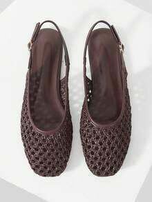 Mnmlis Sepatu Flat Wanita Desain Berongga di Bagian Belakang untuk Perjalanan Sehari-hari, Kasual, dan Modis - Kopi Coklat 2 - View 1
