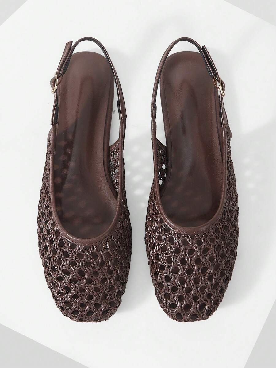 Mnmlis Sepatu Flat Wanita Desain Berongga di Bagian Belakang untuk Perjalanan Sehari-hari, Kasual, dan Modis - Kopi Coklat 2 - View 1