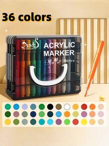 60/48/36 Colors Acrylic Marker Pen Set, Multi-Color Opaque Water-Based Painting Pens With Black Storage Box, Art Drawing Supplies For Students, Hobby Painting & Art Creation - Sets - View 14