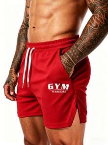 Gym Rark 男士抽繩腰字母圖案休閒日常旅行運動短褲 - 紅色 - 查看 3