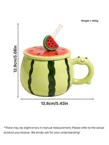 Creative Watermelon Ceramic Mug Gift Box With Lid & Straw, Cute Summer Couple Water Cup, Birthday Gift For Girls - Multicolor - View 3