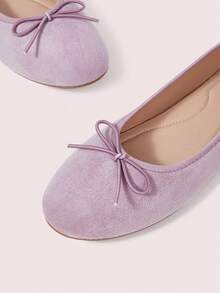 CUCCOO DOLLMOD Women's Light Purple Suede Ballet Flats, Bowknot Lace-Up Flat Shoes, Suitable For Casual Daily Wear Fall Shoes - Light purple - View 4