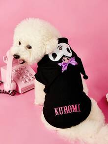 HELLO KITTY AND FRIENDS | PETSIN 1件黑色卡通連帽寵物連帽衫，配紫色蝴蝶結與毛球，適用於貓狗，小狗舒適貼身，適合室內依偎或時尚戶外探險 - 黑色 - 查看 9