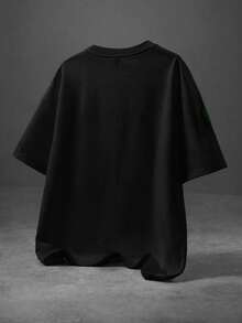 Manfinity Roghcode Men's Letter Print Crew Neck Casual Versatile Daily Wear T-Shirt - Black - View 2