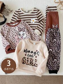 LMoss Kids Setelan Kasual Sehari-hari 6 Potong untuk Bayi Perempuan: Sweatshirt Lengan Panjang Kerah Bulat dan Celana Olahraga - MultiWarna - View 3