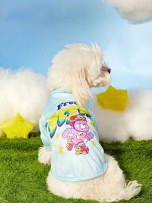 Care Bears X PETSIN 1件自由風格泰迪熊星星卡通圖案印花藍色插肩袖T恤，適用於貓狗，清新活潑可愛且彈性佳，適合室內遊戲或戶外日常奔跑 - 淺藍色 - 查看 3