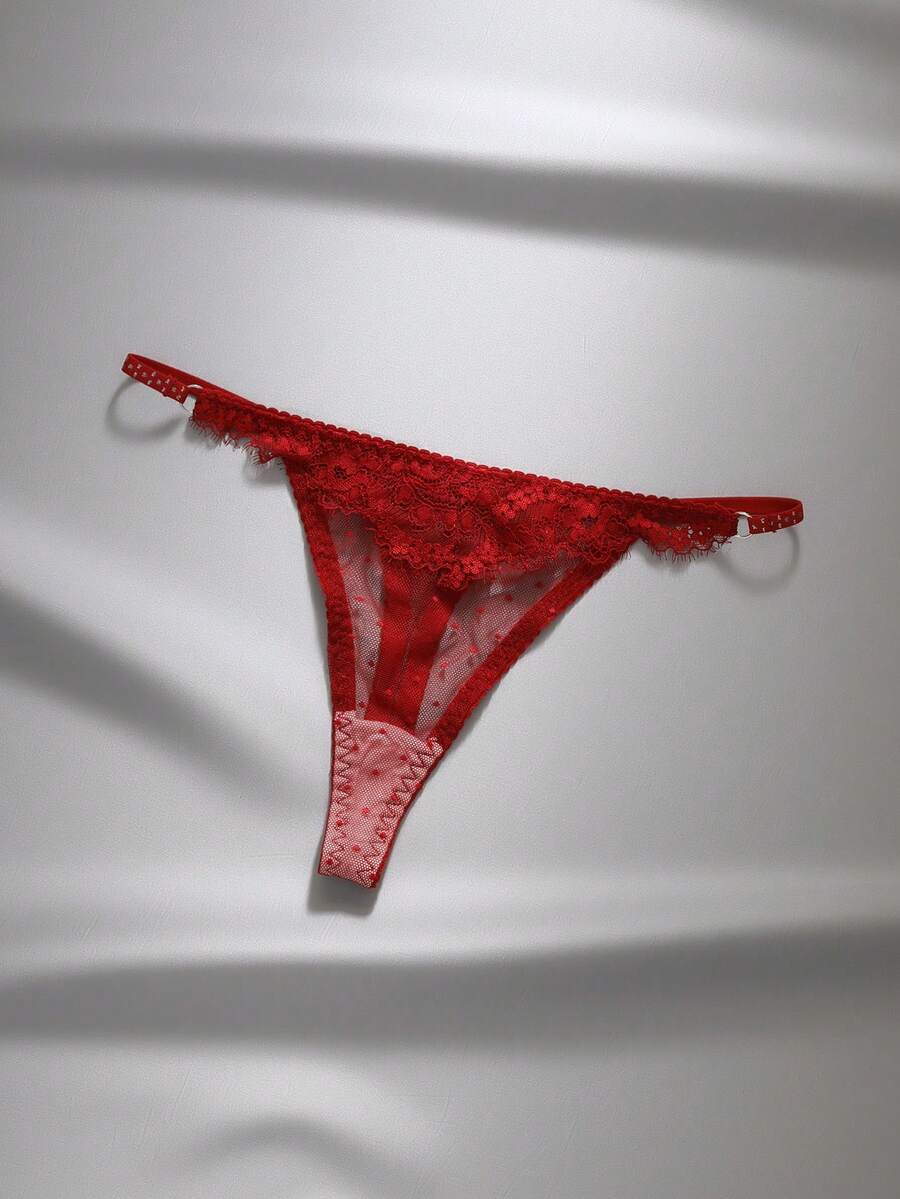 EmpressEnvy 1件女款酒紅色蕾絲丁字褲 - 酒紅色 - 查看 1