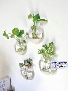 2/4PCS Wall Mounted Self Watering Hydroponic Clear Glass Round Hanging Planter Vase Modern Minimalist For Home Office Wall Art Indoor Greenery Display Decor - multicolor - View 1