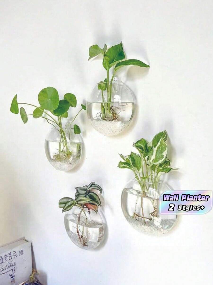2/4PCS Wall Mounted Self Watering Hydroponic Clear Glass Round Hanging Planter Vase Modern Minimalist For Home Office Wall Art Indoor Greenery Display Decor - multicolor - View 1