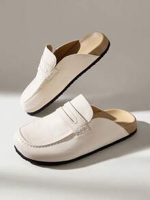 Solecia Sepatu Loafer Mules Off-White, Sol Tebal, Sepatu Mules Tipis untuk Perjalanan ke Tempat Kerja - Putih pucat - View 6