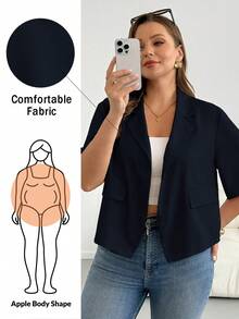 Shapeblank Plus Size Women Solid Color Casual Daily Blazer - Navy Blue - View 2