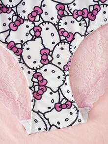 HELLO KITTY AND FRIENDS | SHEIN Set Lingerie Wanita Modis dengan Bra Motif Kartun Lucu dan Celana Dalam Segitiga Renda Patchwork - Berwarna merah muda - View 7