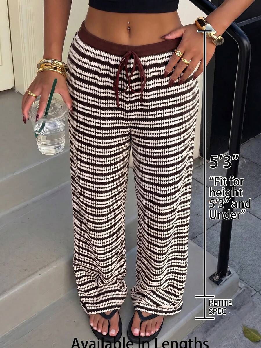 SHEIN PETITE CURVE Plus Size Casual Loose Striped Straight Leg Pants - Multicolor - View 1