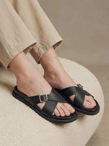 Solecia Ladies Fashion Black Comfortable Flat Boken Beach Sandals - Black - View 8