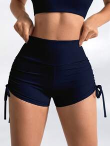 SHEIN Velisys 女款純色側抽繩高腰運動短褲 2件組 - 彩色 - 查看 4