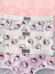 HELLO KITTY AND FRIENDS | SHEIN 女士卡通印花弹力腰休闲三角裤 - 白色 - 查看 3