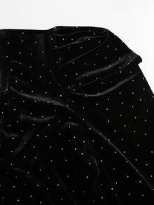 Balvessa Rhinestone Velvet Criss-Cross Neck Elegant Party Long Sleeve Women Bodysuit - Black - View 7