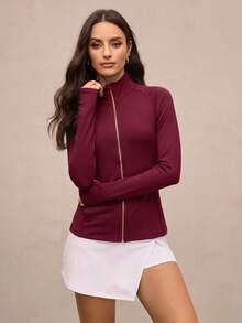 Activina Chaqueta deportiva casual versátil de unicolor con cremallera frontal - Burdeos - Ver 4