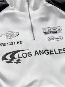 AXEPEAK Chaqueta casual de manga larga con patrón de letras y contraste de color para hombres - Blanco y Negro - Ver 3