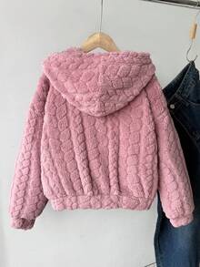 SHEIN Tween女孩舒適柔軟麥穗圖案休閒時尚毛絨外套 秋冬款 - 粉色 - 查看 7