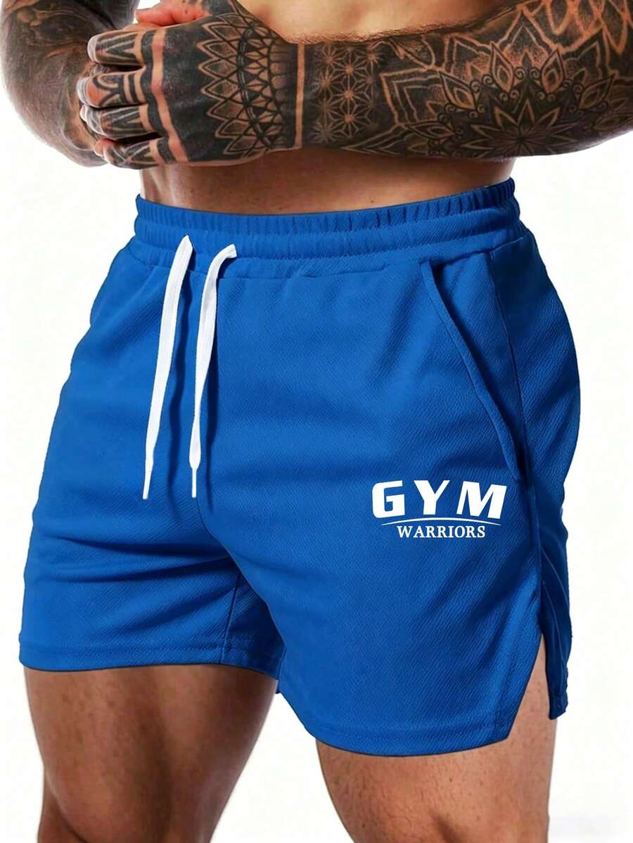Gym Rark Men's Letter Print Drawstring Waist Sports Shorts - Blue - View 1