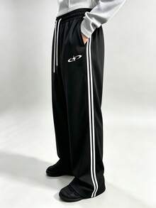 Sport MetroGents 男士拼色條紋抽繩腰運動長褲 - 黑色 - 查看 5