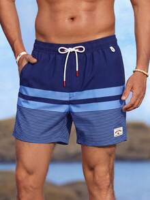 Manfinity KASUA Men Loose Striped Beach Shorts In Vacation Style Milk Silk Lining - Blue - View 3