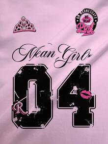 Mean Girls | SHEIN Women's Digital Print Short Sleeve T-Shirt School Hot Pink Summer Casual Y2k - White - View 5