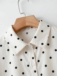 SHEIN CURVE+ قميص كاجوال بطبعة نقاط بولكا مقاس كبير للربيع/الخريف - متعدد الألوان - مشاهدة 6
