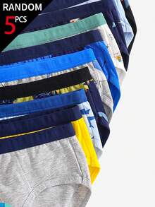 [5 Random Piece] Young BoyColorful Cute Graphic Print Cotton Briefs, Random Assorted Patterns Like Shark, Dinosaur - Multicolor - View 3